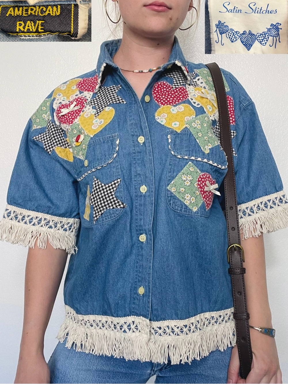American Rave | Vintage 90s Upcycled Patchwork Denim Button Down Shirt
